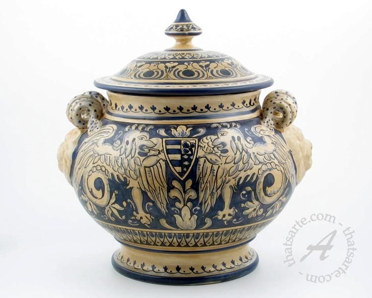 Handpainted Italian Ceramic Centerpiece Tureen, Gubbio  