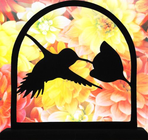 Hummingbird Sampling a Flower Wood Decorative Silhouett  