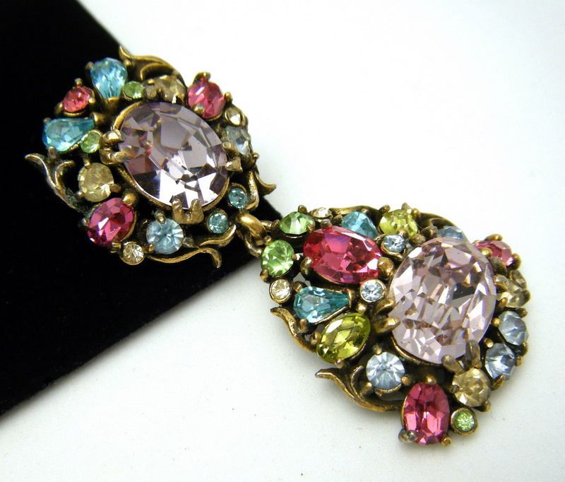 Vintage HOLLYCRAFT Rhinestone Brooch COPR 1950 Pastels  