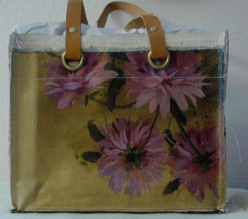   Hand Painted Brushstrokes Still Life Bag Tote NWT $198 Zinnias  