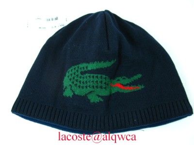 New Lacoste unisex skull beanie ski hat cap Navy Marine  