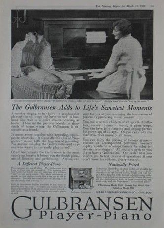 Original 1921 Ad GULBRANSEN PLAYER PIANO Martin Method Music 