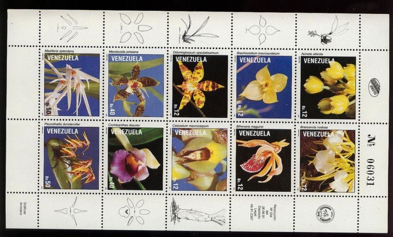 VENEZUELA Sc#1447 ORCHIDS FLORA FLOWER MNH STAMP CV$15  