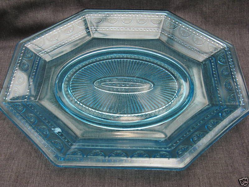 1885 EAPG PatternGlass Higbee Sheraton Blue Bread Plate  