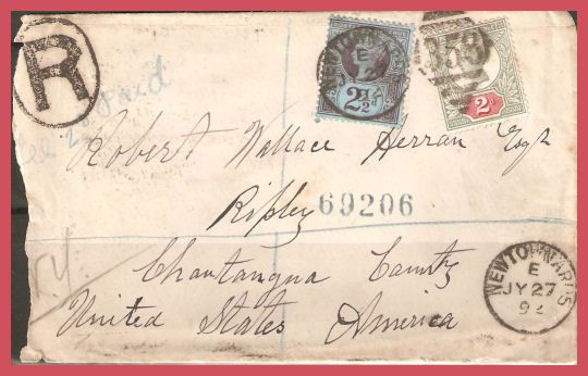   , 1892, Newtownarms, Belfast to Ripley, Chautauqua County, New York