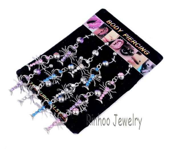 wholesale 12pcs scorpion rhinestone&316L Navel Rings  