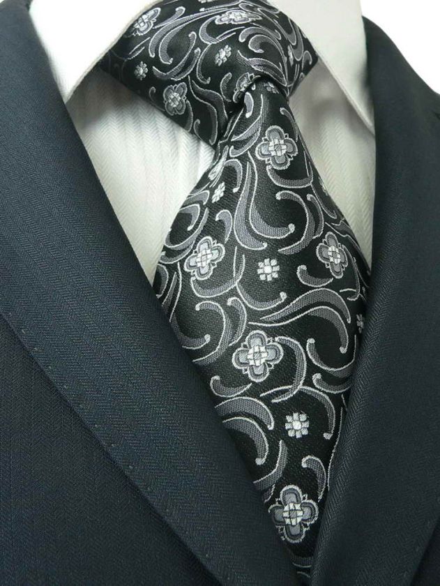 LANDISUN 208 PAISLEY BLACK FLORAL SETTIE+HANKY+CUFF  