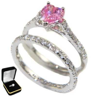 05CTW HEART STONE   ETERNITY* WEDDING RING SET size 5  