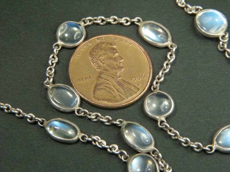 BEAUTIFUL ANTIQUE SILVER MOONSTONE CABOCHON NECKLACE c1920s NO 