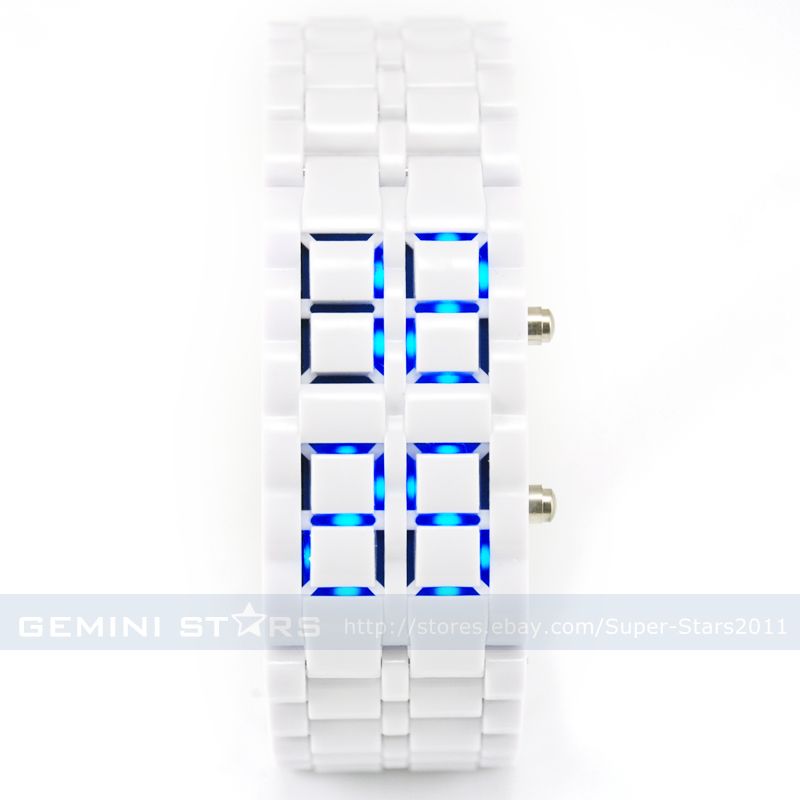 Faceless Lava LED Digital White Acrylic Band Cuff Watch  