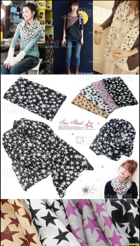 New Fashion Soft Stars Shawl Scarf Wrap Long Stole  