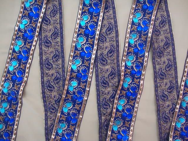 3Yd Hand Beaded Fabric Jacquard Trim Ribbon 130  