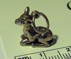 Sterling Silver 3D solid Deer Fawn Lying down Charm  