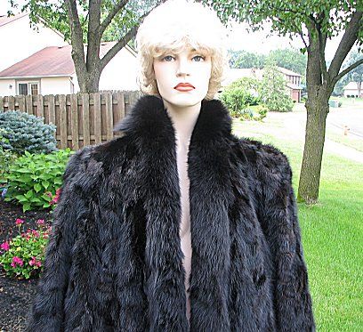 VINTAGE BLACK FULL LENGTH MINK FUR COAT, BLACK FOX LAPEL *DREAM COAT 