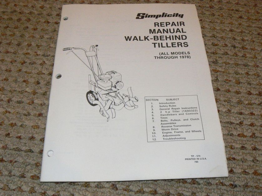 Simplicity Walk Behind Tillers Shop Service Manual  