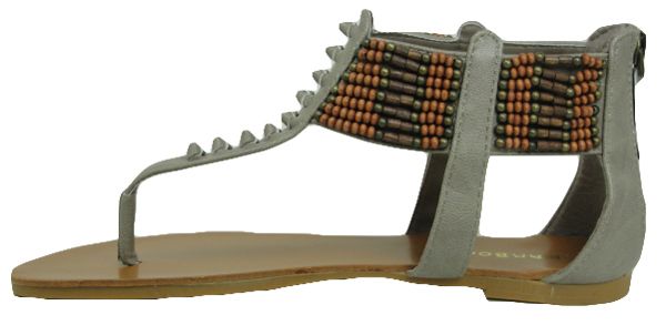 Bamboo Womens Roman Gladiator Ankle T Flats Zipper Thongs Wooden Beads 