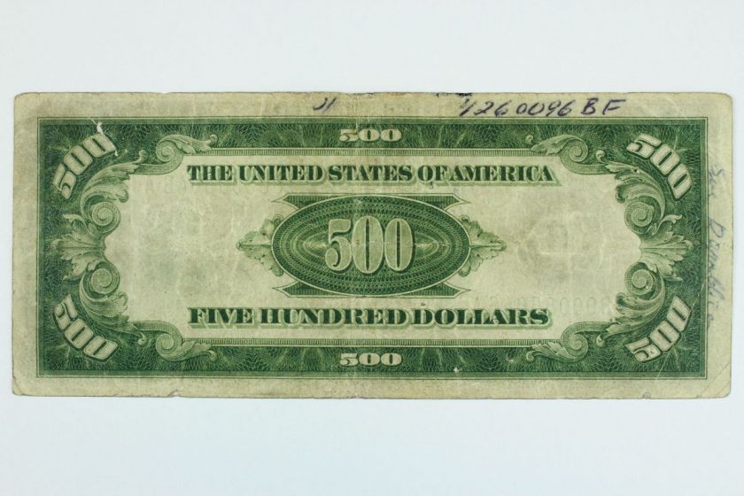 1934 Five Hundred Dollar $500 Bill Federal Reserve Bank New York Note 