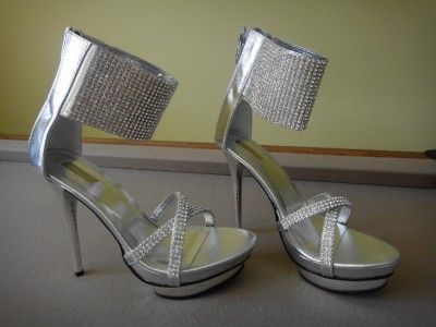 Prom Bridal Club Rhinestone Cuff Black Bling Stiletto Platform Heels 