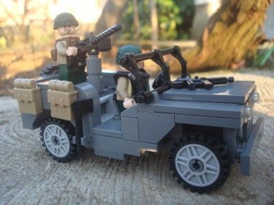   CUSTOM SET WW2 U.S. JEEP WILLYS + 50 cal BROWING AND MINIFIGS  