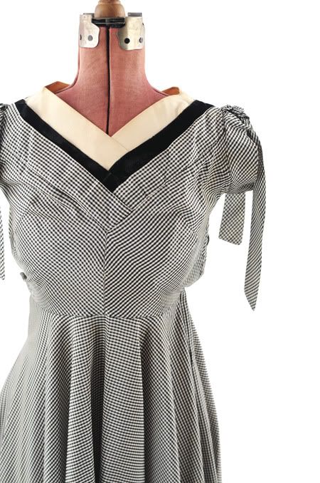 VINTAGE 50s Rockabilly B&W Gingham Bow Tie SWING Cocktail Party Pin Up 