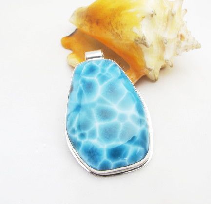 UNIQUE PATTERNING HUGE AAA+++LARIMAR SILVER Pendant 2.2 X 1.2  