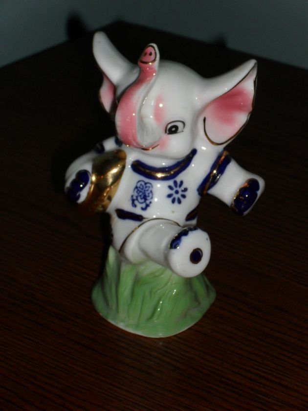 Unique Ceramic China w/gold trim ELEPHANT w/FOOTBALL Bank  