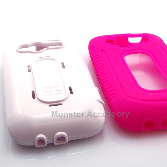 Pink White Duo Shield Double Layer Hard Case Gel Cover For HTC 