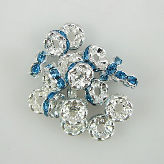 50 6mm silver plated rhinestone rondelle beads Neonblue S8496  