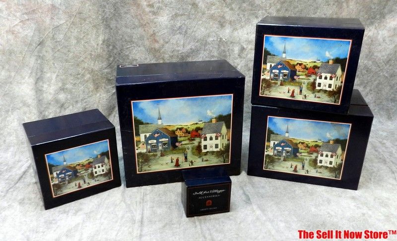 LOT 4 LANG & WISE FOLK ART LIBERY VILLAGE LINDA NELSON STOCKS LIGHTED 