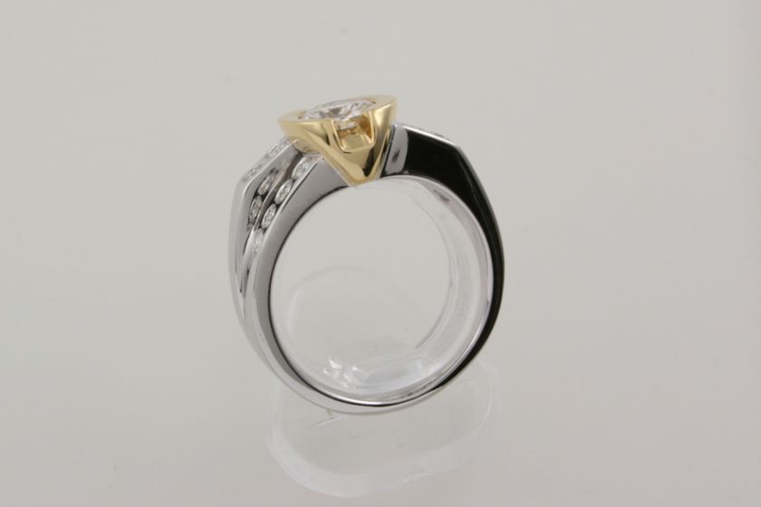 18K 2 Tone Gold 1.0 Ct Moissanite Bezel Set Designer Ring & .30 Ct 
