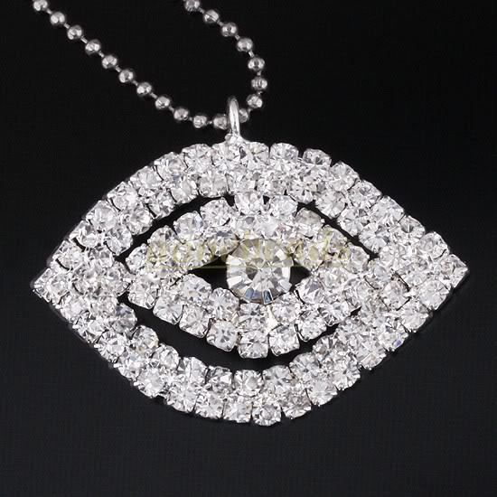 Clear White Crystal Rhinestone Evil Eye Pendant Charm 1  