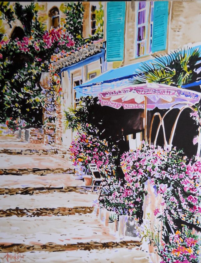 Jack Amoroso Original Acrylic Painting Cafe & Stairs  