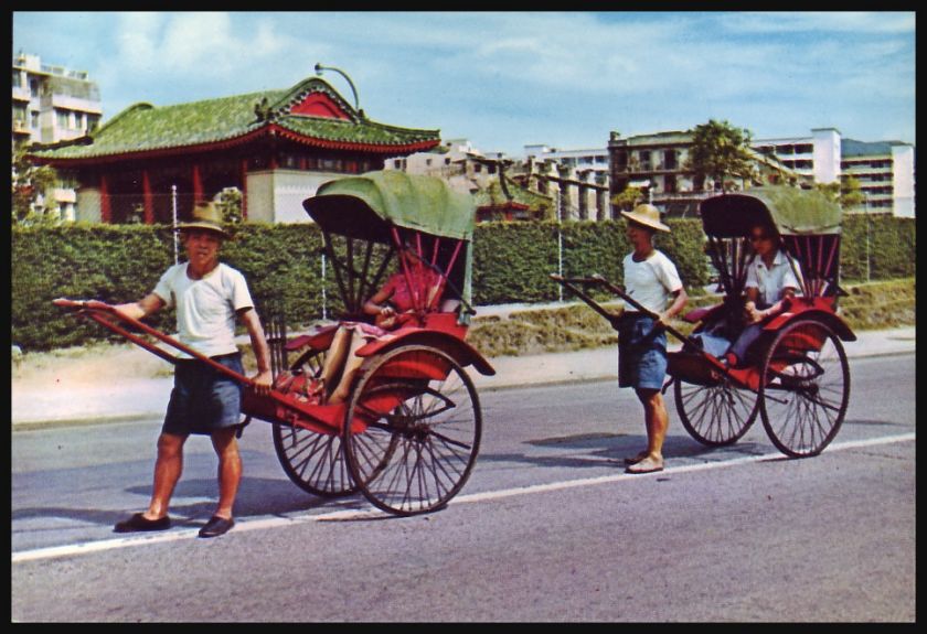 HONG KONG PLEASURE RIDES RICKSHAW c1970s OLD POSTCARD  