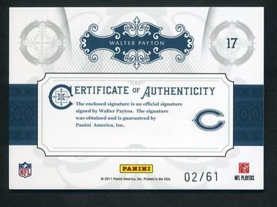 2010 National Treasures Walter Payton Souvenir Cut Auto Certified 