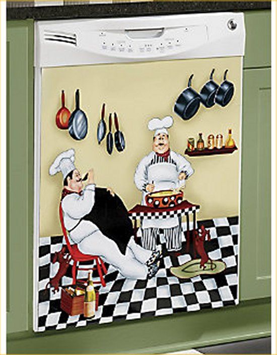   Dish Washer Magnet Bistro Kitchen Decor Black & White Waiters  