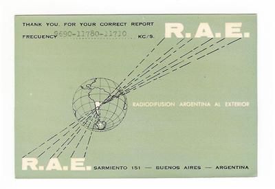 QSL Radio RAE Buenos Aires Argentina al Exterior DX  