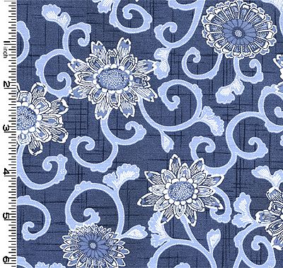 FLORAL VINES INDIGO ASIAN JAPANESE FABRIC (1/2 YD)  