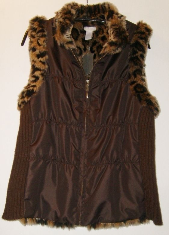   CHEETAH REVERSIBLE FAUX FUR & NYLON ALEXA VEST NWT$199 CHICOS 1  