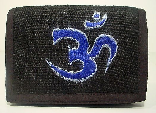 Tibetan Buddhist OM artwork ~ HEMP WALLET ~ dyed black  