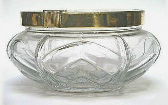 POWDER JAR ITALY ART DECO GLASS EMBROIDERY UNDER LID  