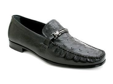 MEZLAN Mens Kindle Ostrich Vamp Deerskin Loafer Black  