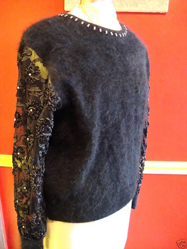 SEXY CHIC FUZZY SOFT ANGORA SWEATER W/CRYSTALS SZ M  