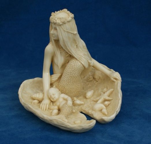 MOTHER & BABY MERMAID ORNAMENT FIGURE STATUE SCULPTURE  