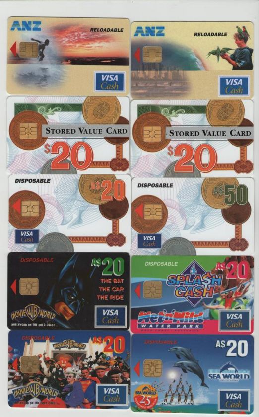 VISA CASH CARD COLLECTION   ANZ BANK   10 CARDS   RARE  