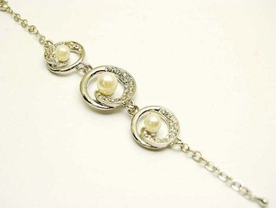 Bracelet   3 Faux Pearls w/ Crystals  