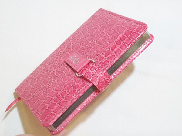 Journal Diary Pink Faux Alligator Clutch Silver Ring  