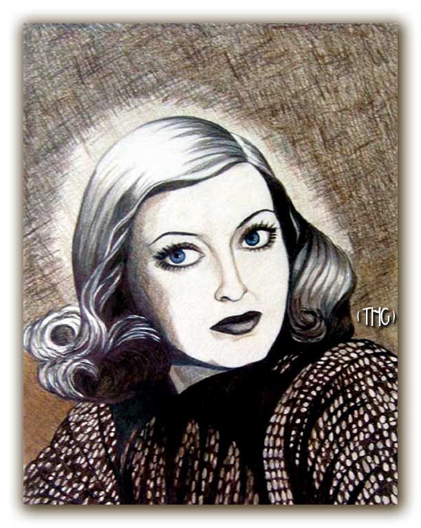 Bette Davis circa 1940   Art Deco Print From an Original Drawing by 