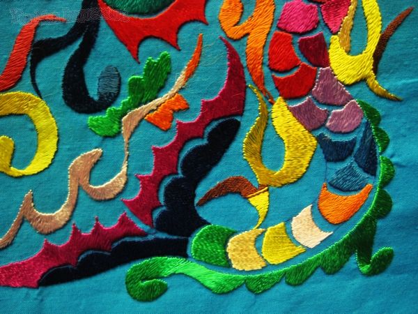 Antique blue trible miao hmong hand stitch embroidery dragon  