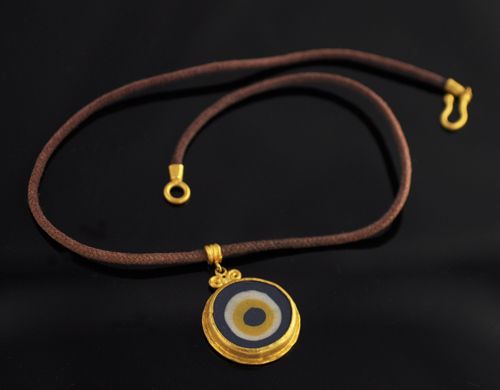 Turkey Turkish Evil Eye Pendant Solid 24k Gold Necklace  