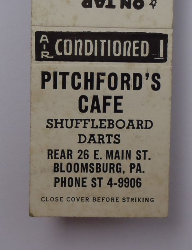 1950s Matchbook Pitchfords Cafe Darts Bloomsburg PA MB  